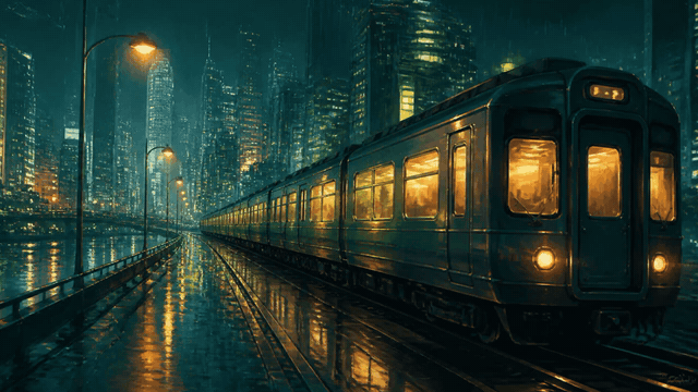 Animated night-train visual representing audio-reactive motion